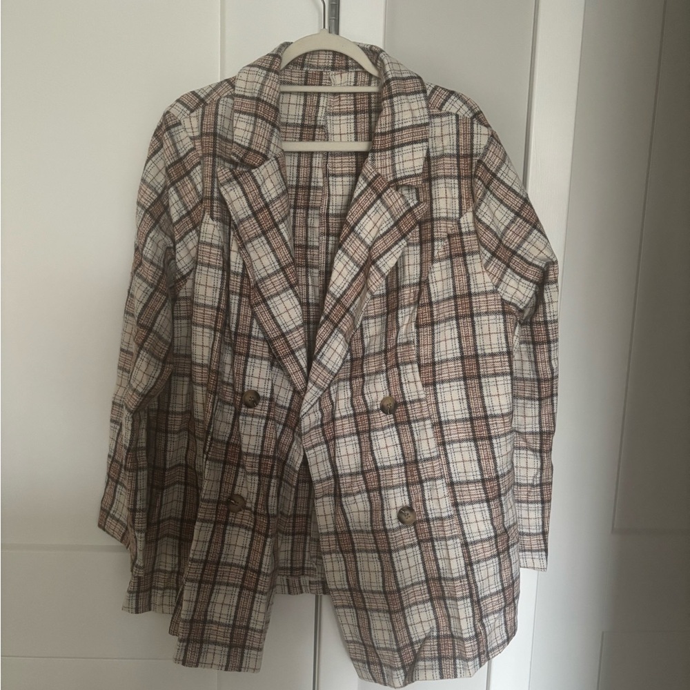 Plaid Double-Breasted Women's Jacket and Skort Set